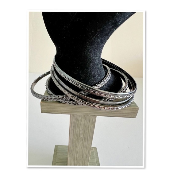 Six Textured Metal Bracelets - Picture 2 of 4